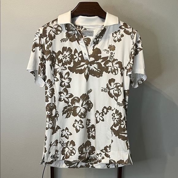 Chase 54 Tops - Chase 54 Women’s Hawaiian Print Golf Shirt White & Khaki Floral -Size Large